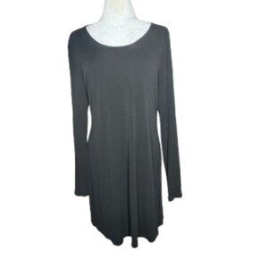 Eileen Fisher Side Slit Silk Dress Black Long Sleeve Size Large